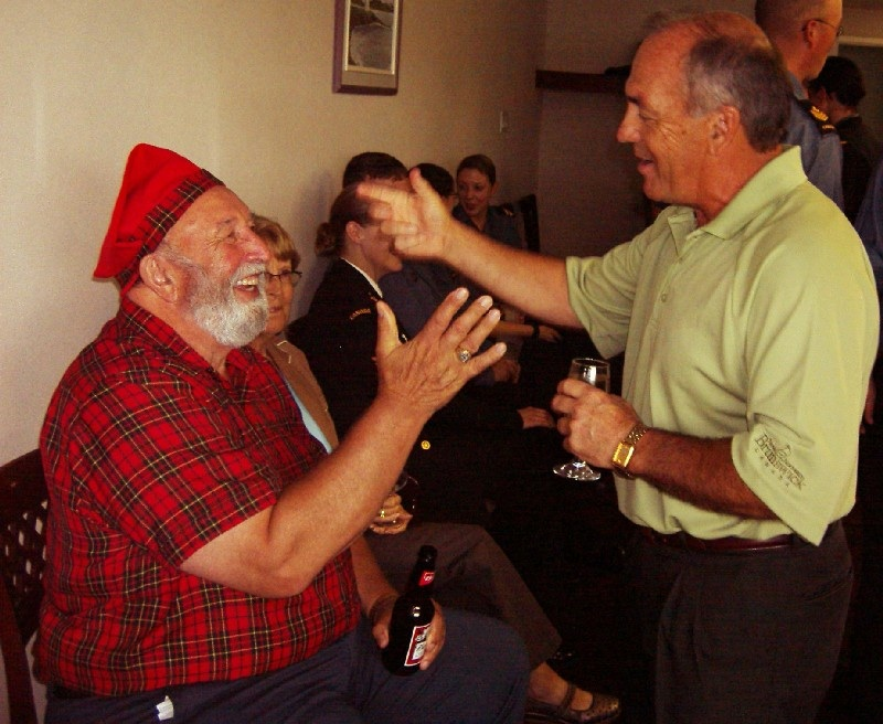 Long-time "Mr. Bon Ami" Arthur Paradis greets Mayor Clem Tremblay